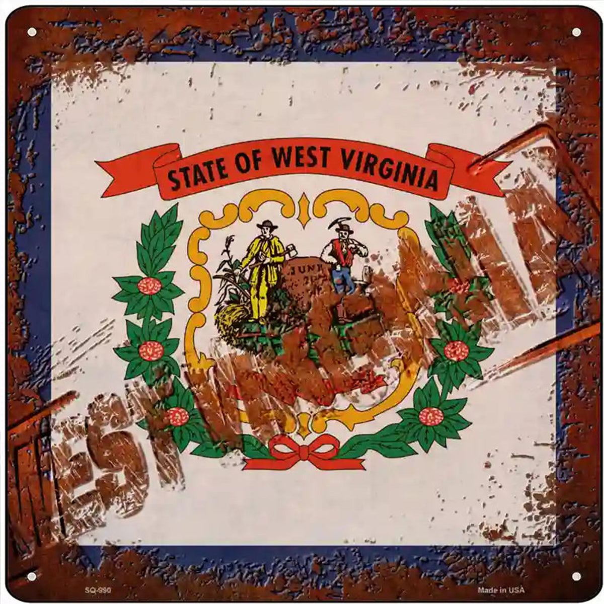 West Virginia Rusty Stamped Novelty Metal Square Sign