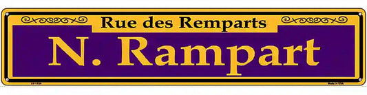N. Rampart Purple Novelty Metal Street Sign