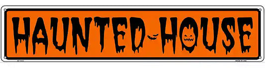 Haunted House Orange Novelty Metal Street Sign