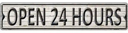 Open 24 Hours Novelty Metal Street Sign
