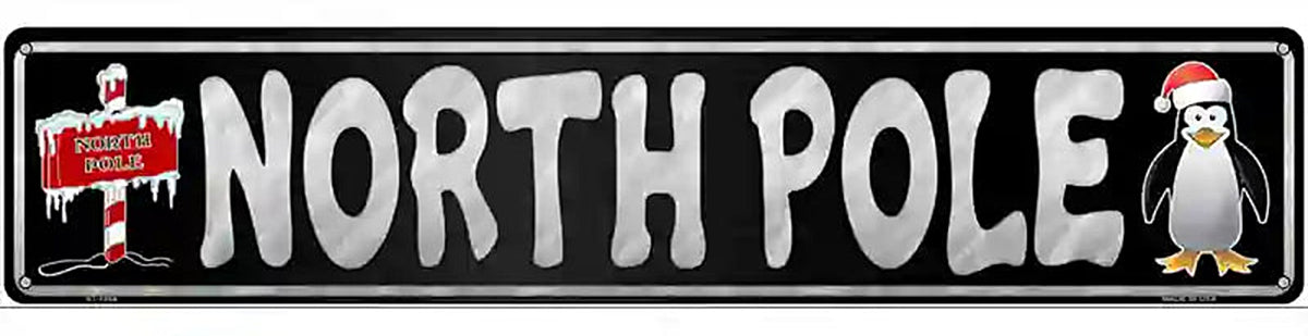 North Pole Black Novelty Metal Street Sign