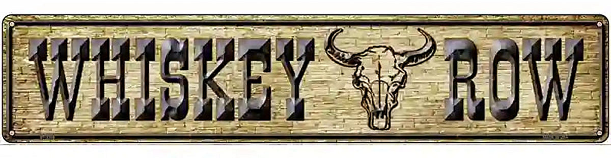 Whiskey Row Skull Novelty Metal Street Sign