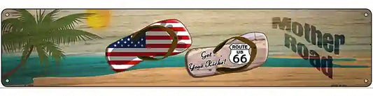 Route 66 and Flag and US Flag Novelty Metal Street Sign