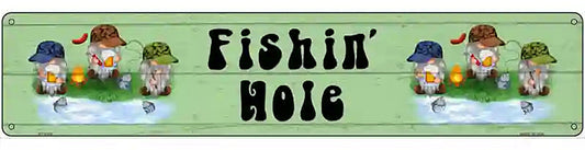 Fishing Hole Six Camo Gnomes Novelty Metal Street Sign