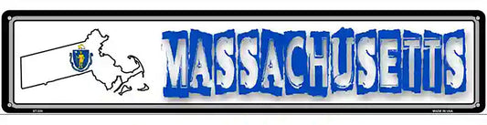 Massachusetts State Outline Novelty Metal Vanity Street Sign