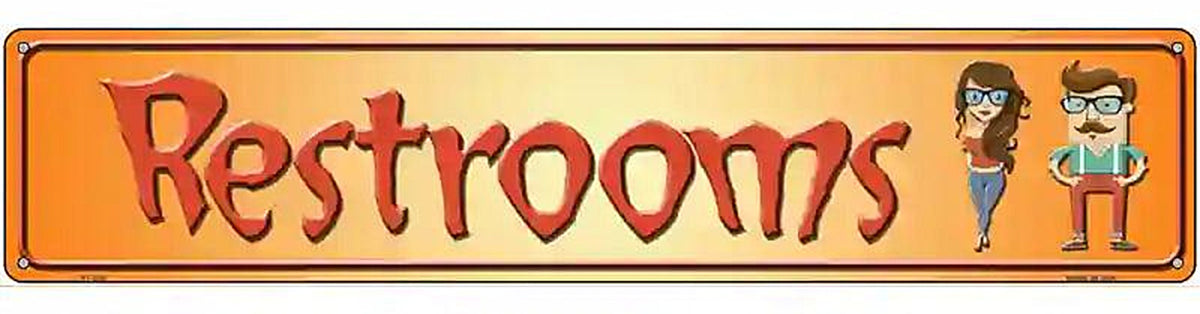 Restrooms Orange Metal Novelty Street Sign