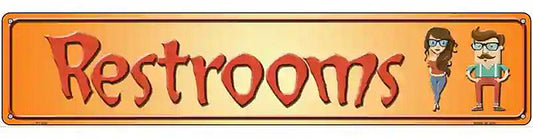 Restrooms Orange Metal Novelty Street Sign