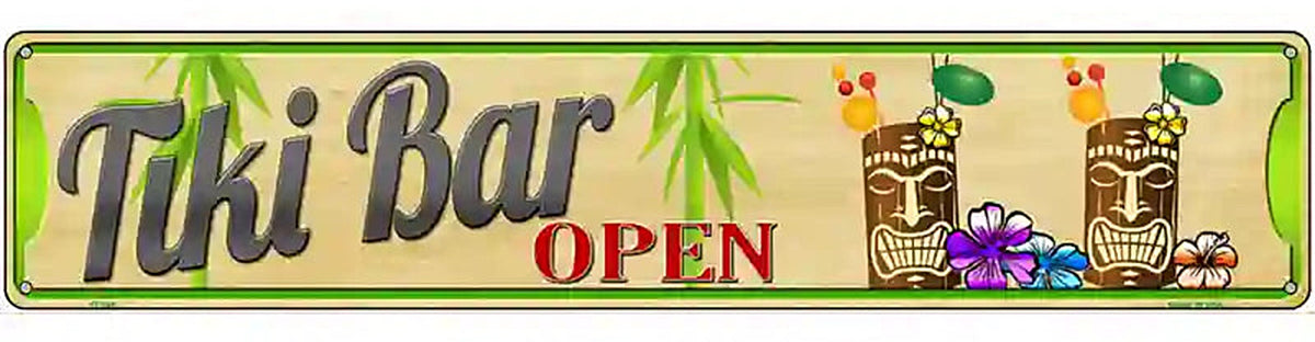Tiki Bar Open Metal Novelty Street Sign