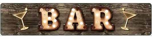 Bar Cocktails Bulb Lettering Novelty Metal Street Sign
