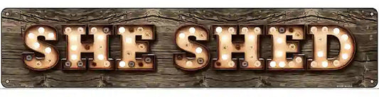 She Shed Bulb Lettering Novelty Metal Street Sign