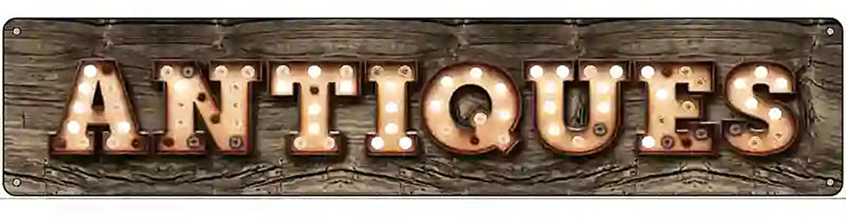Antiques Bulb Lettering Novelty Metal Street Sign