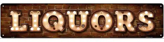 Liquors Bulb Lettering Novelty Metal Street Sign