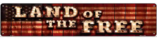 Land of the Free Bulb Lettering American Flag Novelty Metal Street Sign