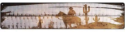 Cowboy Wood Silhouette Novelty Metal Street Sign