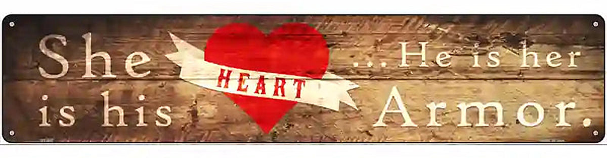 Heart and Armor Wood Silhouette Novelty Metal Street Sign