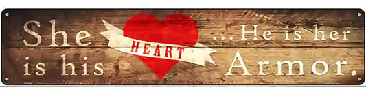 Heart and Armor Wood Silhouette Novelty Metal Street Sign