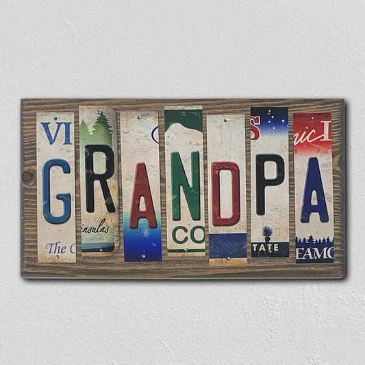 Grandpa License Plate Tag Strip Novelty Wood Sign