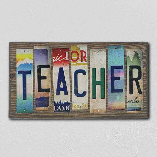 Teacher License Plate Tag Strip Novelty Wood Sign