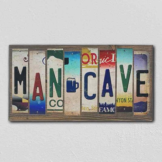 Man Cave License Plate Tag Strip Novelty Wood Sign
