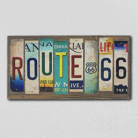 Route 66 License Plate Tag Strip Novelty Wood Sign