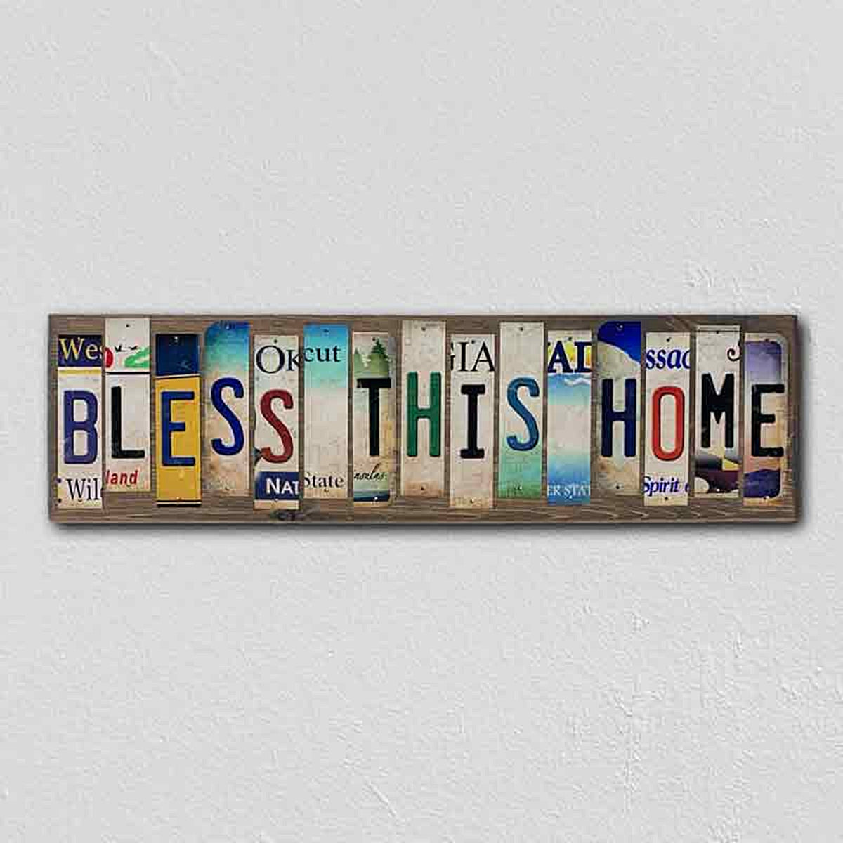 Bless This Home License Plate Tag Strip Novelty Wood Sign
