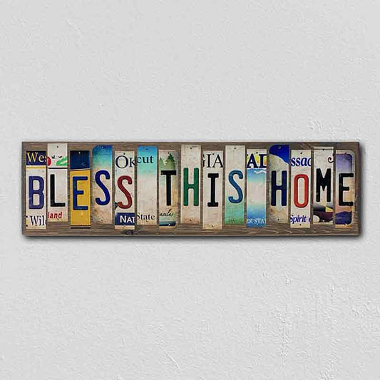 Bless This Home License Plate Tag Strip Novelty Wood Sign