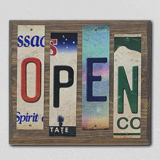 Open License Plate Tag Strip Novelty Wood Sign