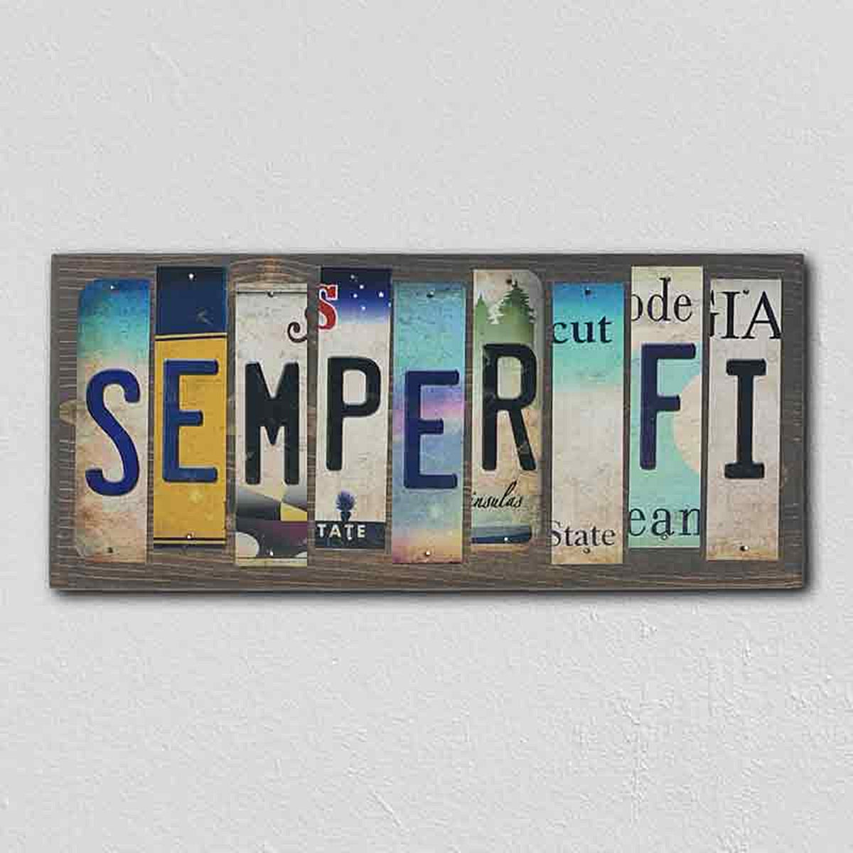 Semper Fi License Plate Tag Strip Novelty Wood Sign