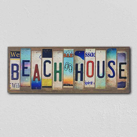 Beach House License Plate Tag Strip Novelty Wood Sign