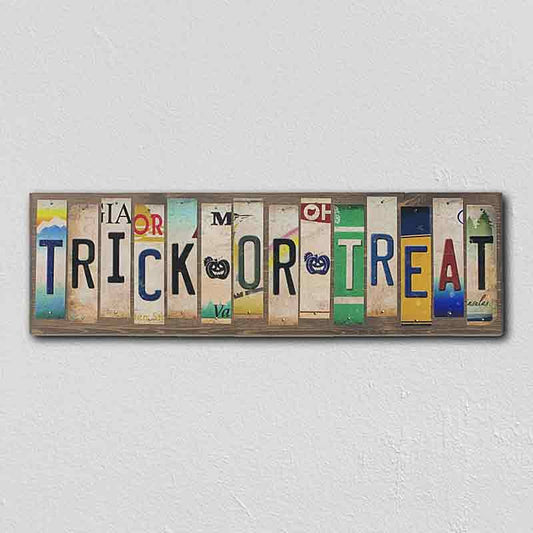 Trick or Treat License Plate Tag Strip Novelty Wood Sign