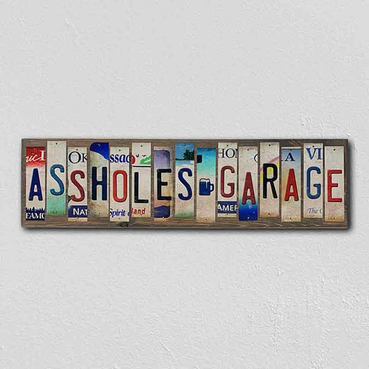 Asshole's Garage License Plate Tag Strip Novelty Wood Sign