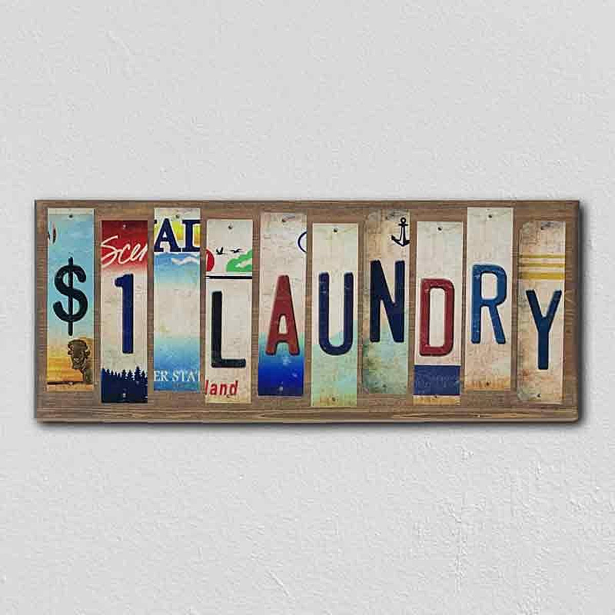 1 Dollar Laundry License Plate Tag Strip Novelty Wood Sign