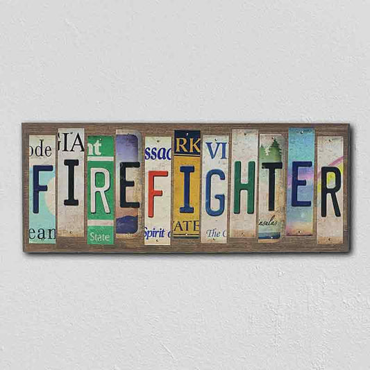 Firefighter License Plate Tag Strip Novelty Wood Sign