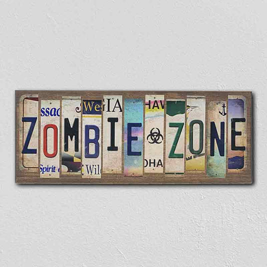 Zombie Zone License Plate Tag Strip Novelty Wood Sign