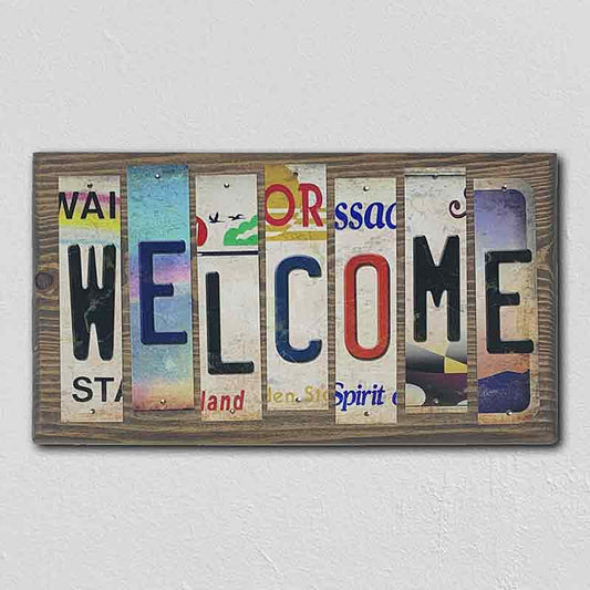 Welcome License Plate Tag Strip Novelty Wood Sign