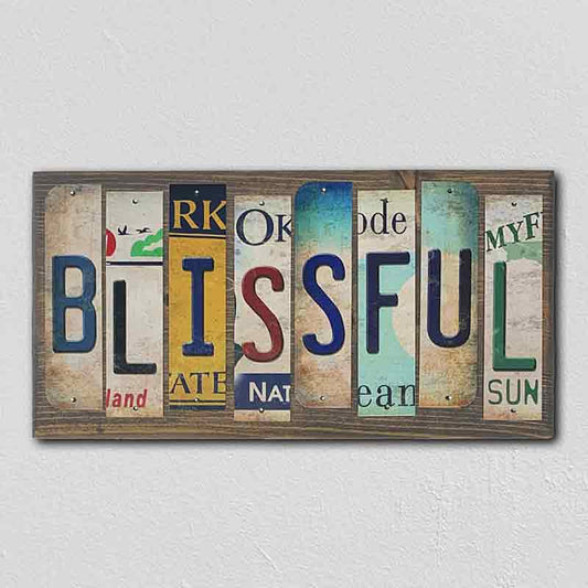 Blissful License Plate Tag Strip Novelty Wood Sign