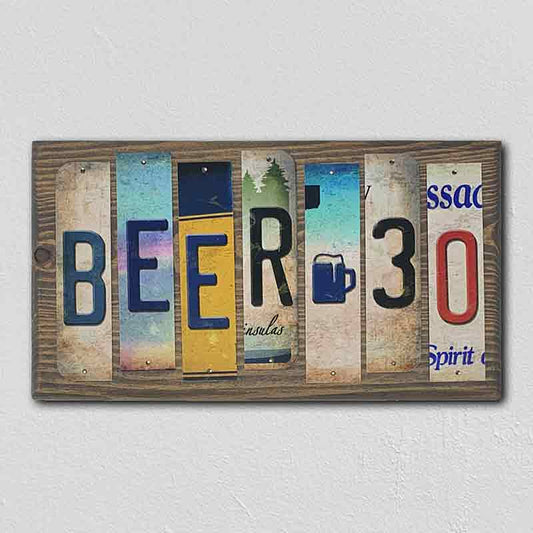 Beer 30 License Plate Tag Strip Novelty Wood Sign