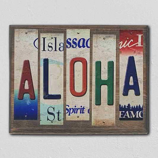 Aloha License Plate Tag Strip Novelty Wood Sign
