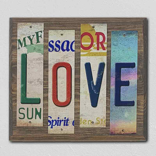 Love License Plate Tag Strip Novelty Wood Sign