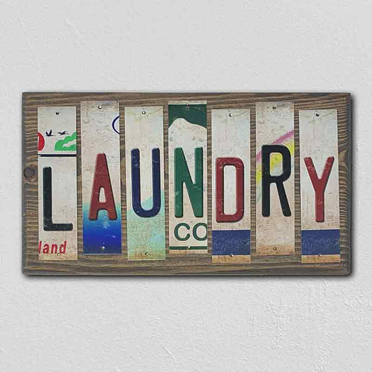Laundry License Plate Tag Strip Novelty Wood Sign