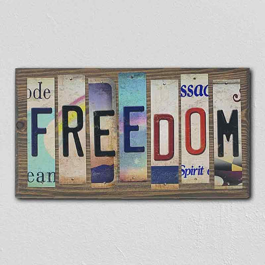 Freedom License Plate Tag Strip Novelty Wood Sign