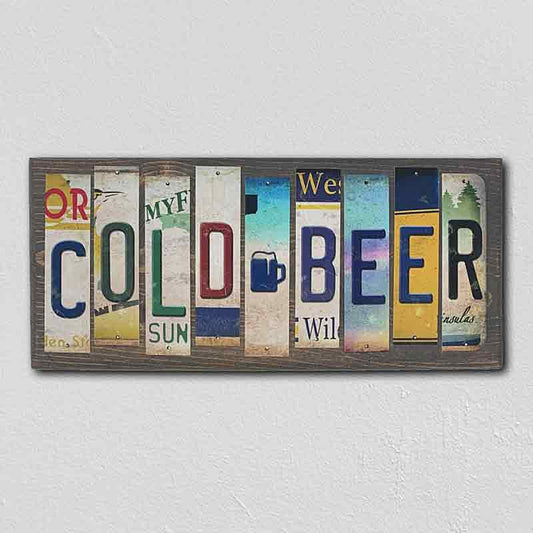 Cold Beer License Plate Tag Strip Novelty Wood Sign
