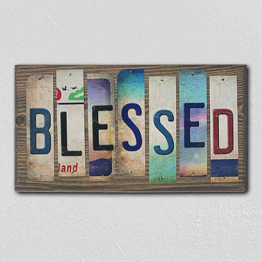 Blessed License Plate Tag Strips Novelty Wood Sign