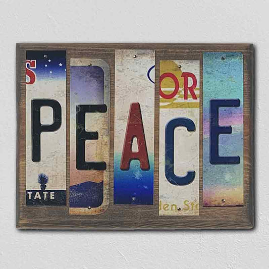 Peace License Plate Tag Strips Novelty Wood Sign