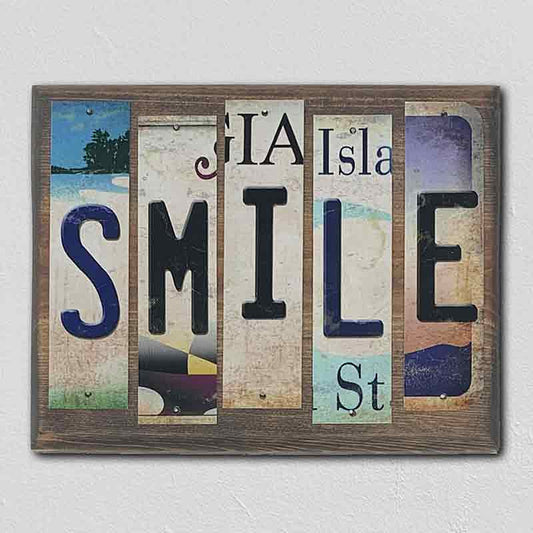 Smile License Plate Tag Strips Novelty Wood Sign