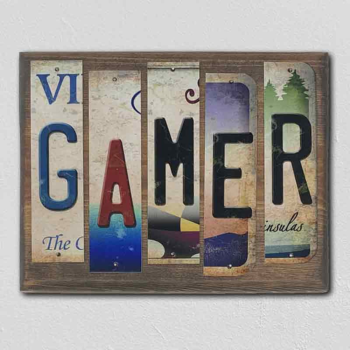 Gamer License Plate Tag Strips Novelty Wood Sign
