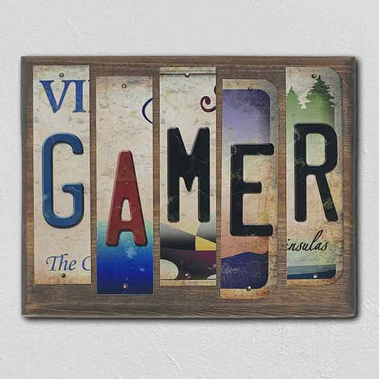 Gamer License Plate Tag Strips Novelty Wood Sign