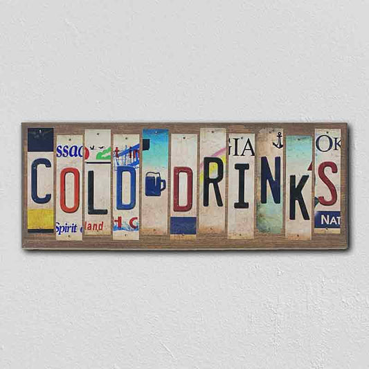 Cold Drinks License Plate Tag Strips Novelty Wood Sign