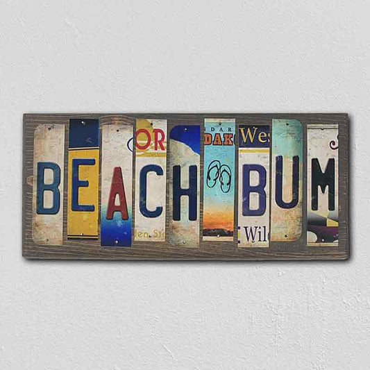 Beach Bum License Plate Tag Strips Novelty Wood Sign