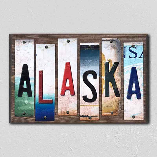 Alaska License Plate Tag Strips Novelty Wood Signs